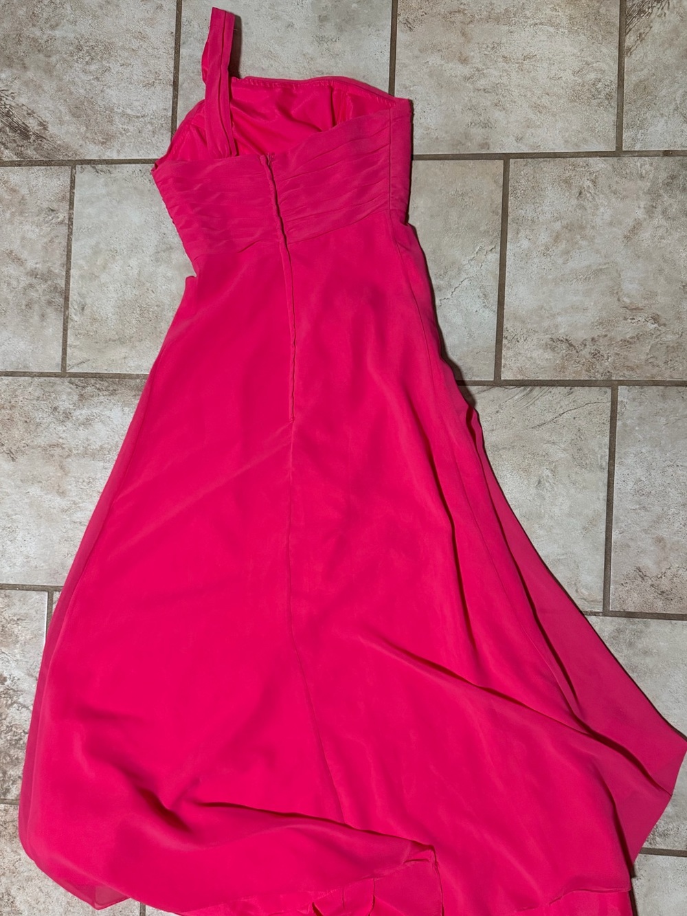 Kanali K One-Shoulder Hot Pink Maxi Dress with Rosette Detail - Picture 2 of 5